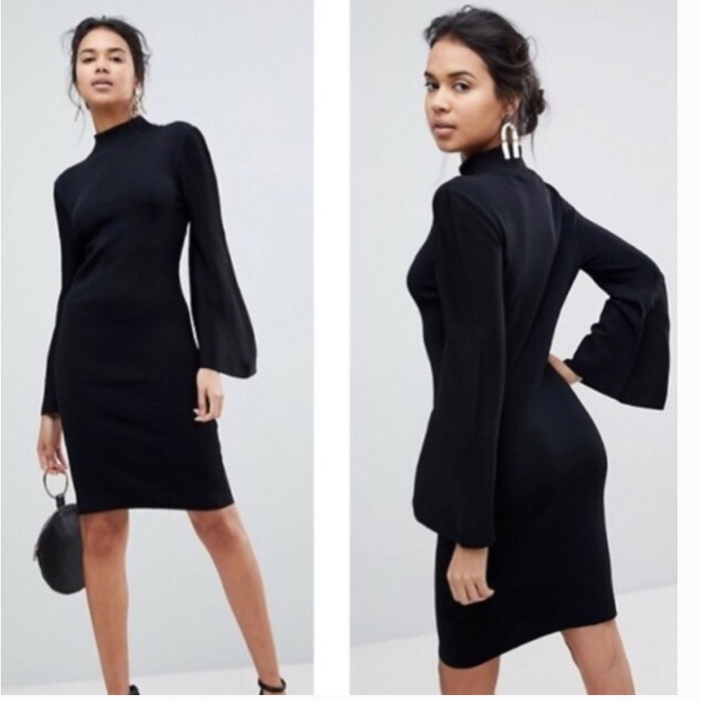 Keepsake Surrender Bell Sleeve Dress‎ in Black